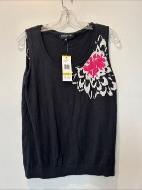 Jones New York Black Tank Top with Pink & White Floral Accent